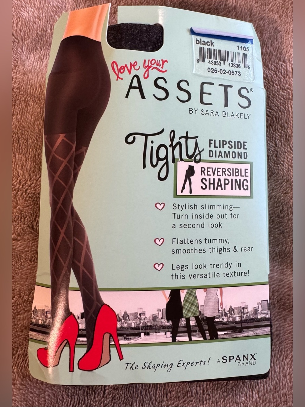 ASSETS by Sara Blakely Black Diamond-Pattern Reversible Shaping Tights Size 4